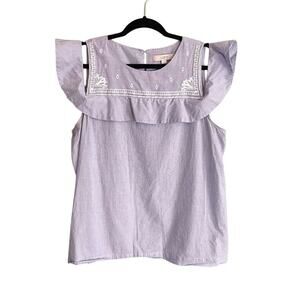 Loft Off Shoulder Frill Sleeveless Blue Blouse Size XL